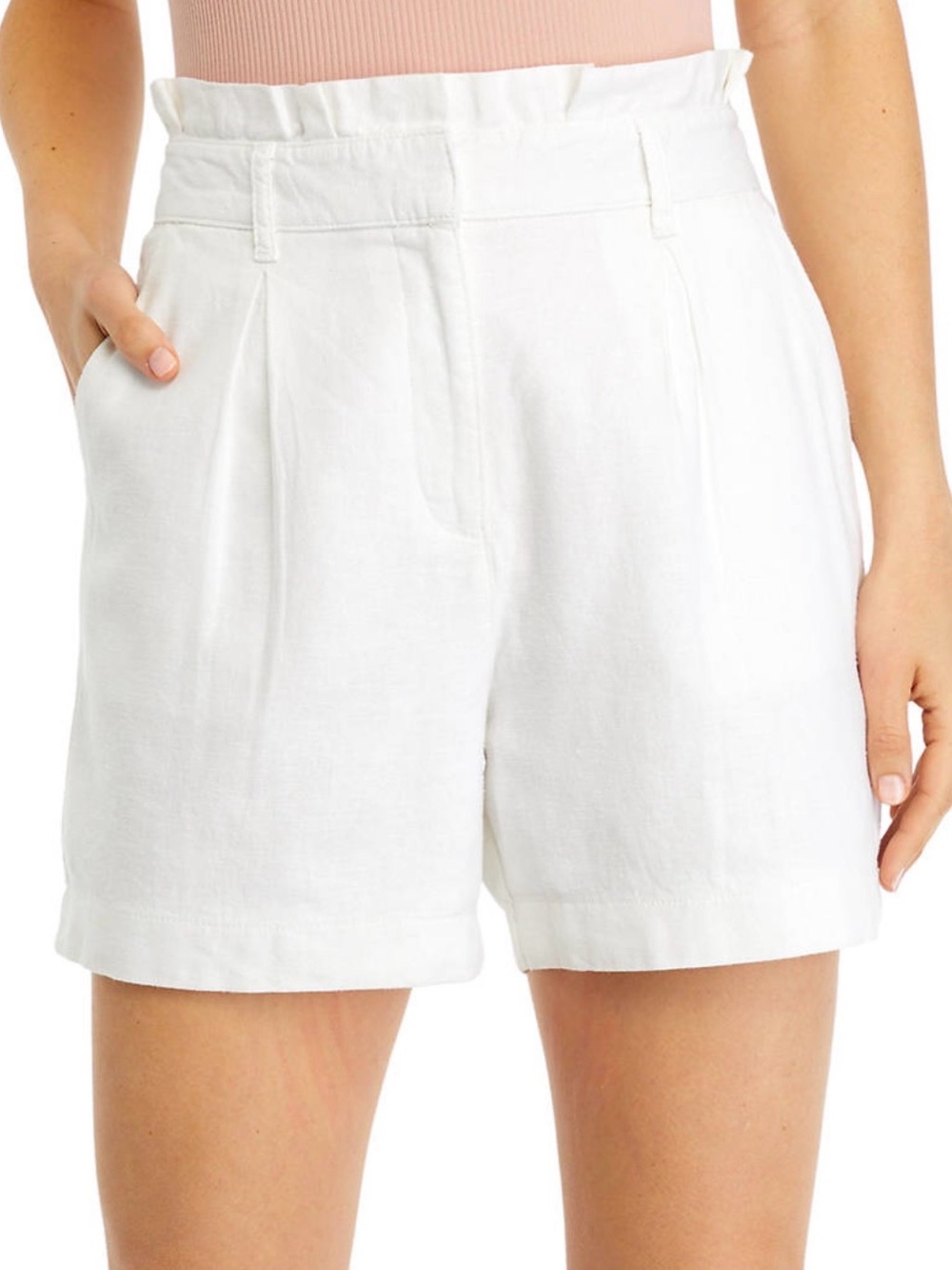 Crown & Ivy Pleated High-Waisted Linen Blend Shorts White Size 8P NWT